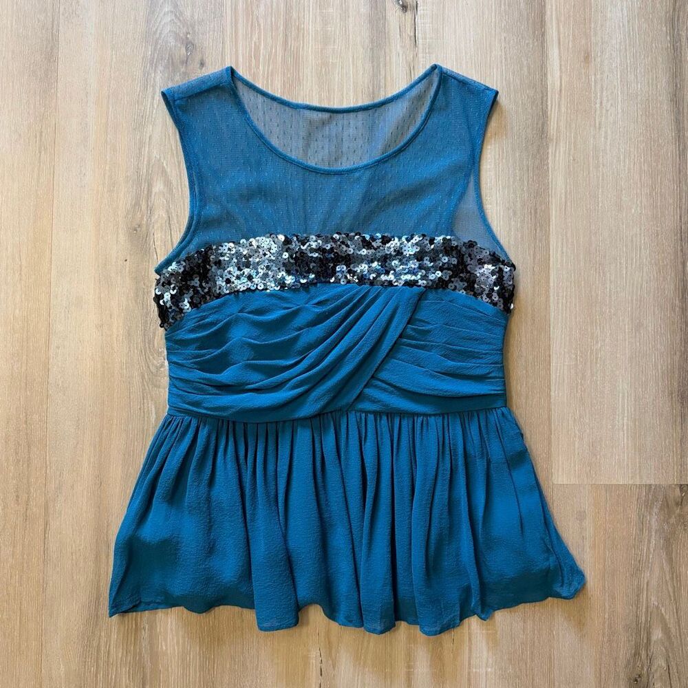 See By Chloe Teal Silk And Sequin Peplum Shirt Top Luxury French Designer Boho